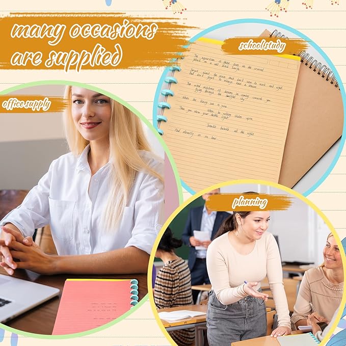 PerKoop 12 Pack 480 Sheets Colored Discbound Refill Paper 8.5 x 11 Inch College Ruled 11 Disc Letter Size Lined Paper Multicolored Refill Notebooks Disc Paper for Refill Paper Journaling (Retro Color)