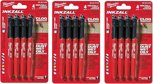 Milwaukee 48-22-3104 Inkzall Point Marker, Fine, Black, 12 Markers