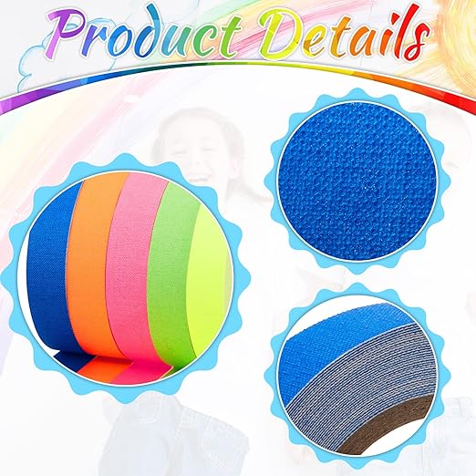 Gersoniel 10 Pcs Spike Tape Multicolor Bright Multi Colors UV Reflective Tape Quality Fluorescent for Party Stage Color Coding Art Crafts, 5 Bright Colors, 18.04 ft (0.5 Inch)