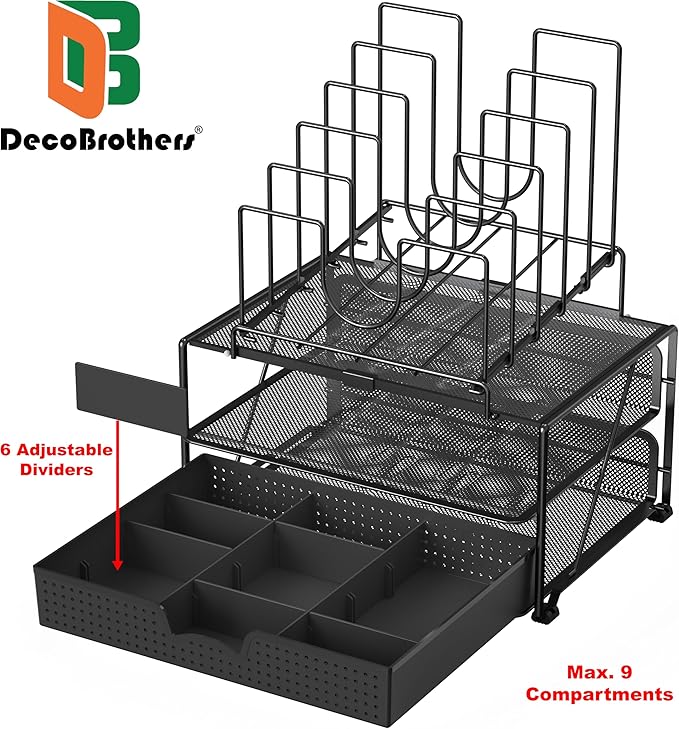 Deco Brothers Desktop File Organizer with Double Tray and 5 Folder Stand, Black