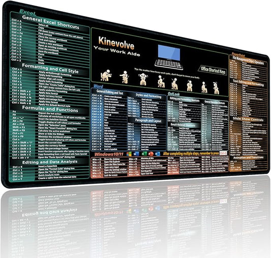 Excel,Word,Outlook,Windows,PowerPoint Cheat Sheet Mouse Pad,Extended Large XL Office Shortcut Keyboard Desk Pad,Non-Slip Accessories Desk Mat 31.5" x 11.8"