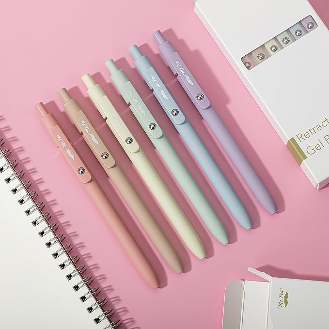 Mr. Pen- Retractable Gel Pens, 6 Pack, Pastel Barrels, Black Gel Pens, Fast Dry, Gel Pens Fine Point 0.7mm, Retractable Pens, Cute Pens, Gel Ink Pens, Black Pens, Aesthetic Pens for Journaling