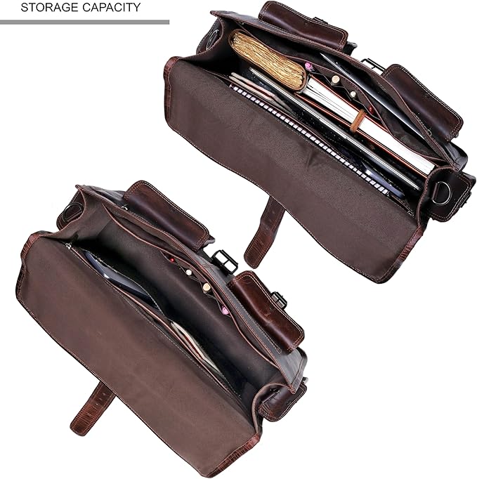 cuero Leather Briefcase Work Bag for Men Women Dark Brown Crossbody Genuine Leather Satchel Office Bag for Men Women 18 Inch Computer Travel Messenger Laptop Shoulder Bag Cureo
