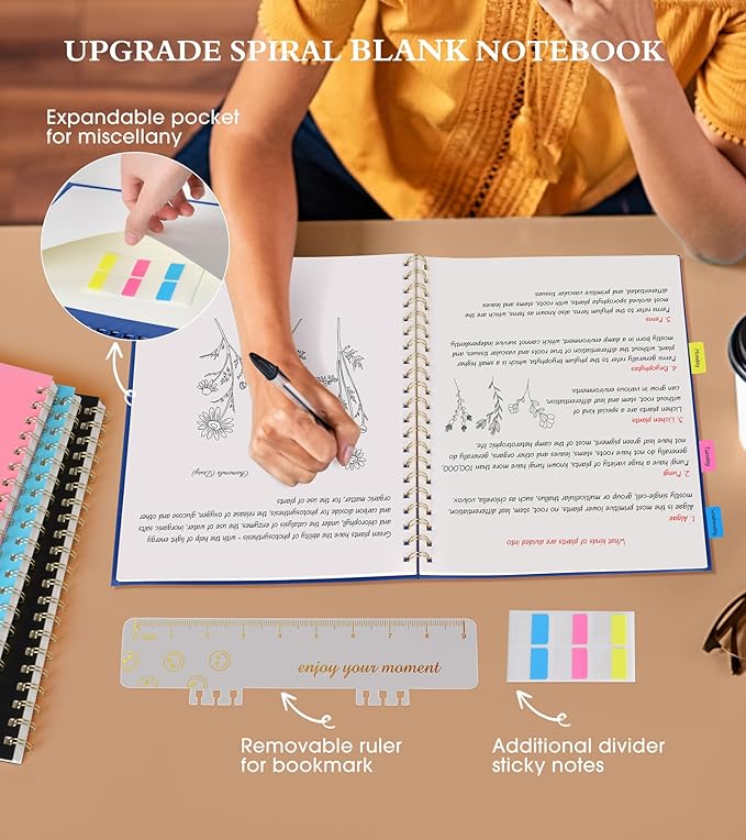 Blank Spiral Notebook Journal 8.5” x 11”, A4 Large Sketch Book for Women Men, 100 GSM Blank Paper Drawing Notebook, Plastic Hardcover Spiral Bound Sketchbook for Sketching Work School Writing, Navy