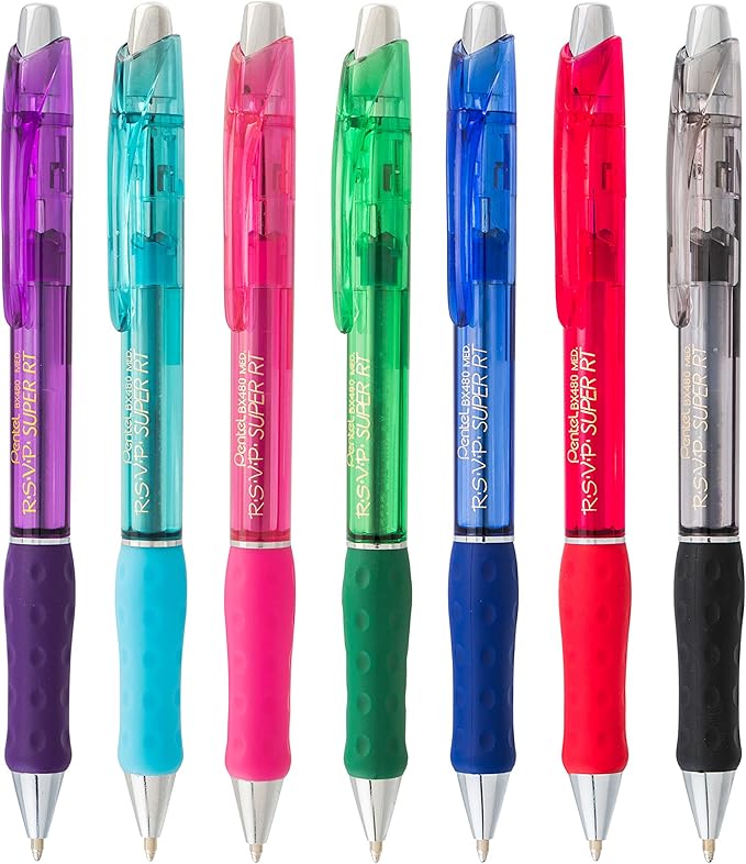 Pentel RSVP Super RT Ballpoint Pen, (1.0mm) Medium Line, Blue Ink, 2-Pk - BX480BP2C
