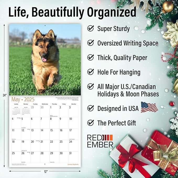 RED EMBER Select - German Shepherds 2025 Wall Calendar 12 Month | 12" x 24" Open | Thick & Sturdy Paper | Giftable | Calendar 2025