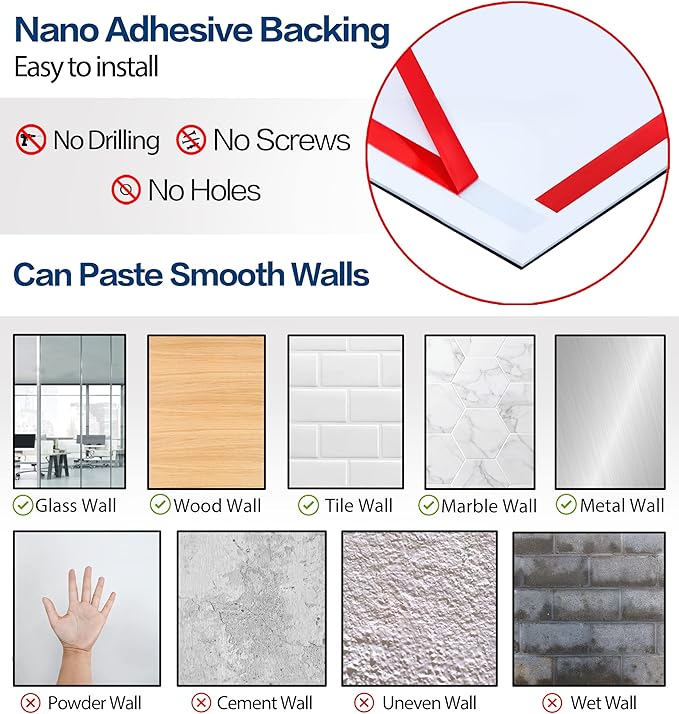 5Pack 11" x 17" Acrylic Sign Holder Wall Mount, Self Adhesive Magnetic Display Frame with Nano Tape and Strong Magnetic Border for Wall, Door, Glass, Home, Store, Office, Black