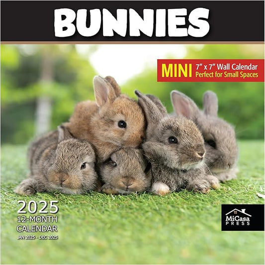MICASA Bunnies Mini 2025 Wall Calendar 12 Month | 7" x 14" Open | Thick & Sturdy Paper | Giftable | Calendar 2025