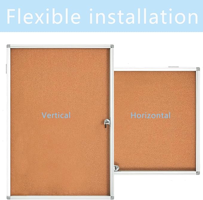 Lockable Ctosree Enclosed Bulletin Board - Waterproof Cork Notice Board with Aluminum Frame and Mounting Screws. Ideal for School Classes、 Offices, Wall Mounted （36x24, Natural Color）