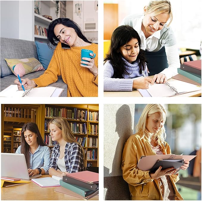 Koogel 2 Sets 6-Ring Binders, Refillable Binder 2 Colors 7"x9" Planner Binder for Journaling Collections with 70 Sheets Ruled Refill Paper