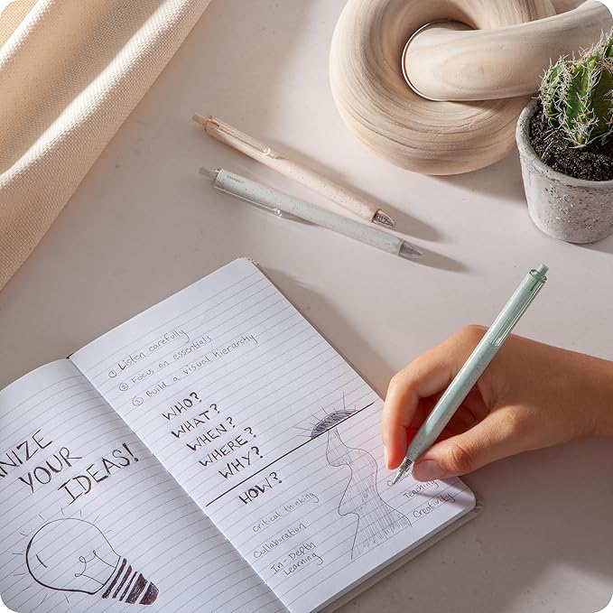 U Brands U-Eco Gel Click Pens with Refills, Set of 8, Core Speckle, Medium (0.7 mm) Point, Black Ink