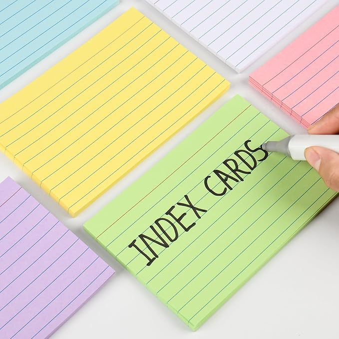 Index Cards 4" x 6" Colored, Ruled Index Cards, Ruled Lined Index Note Cards, Assorted Colors, 4x6 Flashcards for Studying, Blank on Back, Heavy Weight Flash Card 4 x 6, 156 Count (Inches, 4x6)
