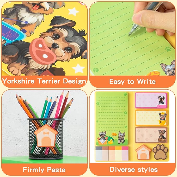 B1ykin Sticky Notes Set - Cartoon Theme Cute Self-Stick Notes Pad Teacher Appreciation Gifts， Self-Adhesive Writing Memo Pages Sticky to Do Notepad for Kids Employee School Office (Yorkshire Terrier)