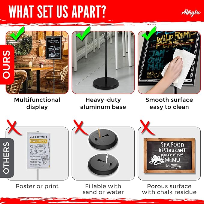 ABRYLX Magnetic Chalkboard Sign with Adjustable Aluminum Pedestal Stand - 30x45cm Black Chalk Board for Weddings, Restaurants, and Events Stand with 6 Liquid Chalk Markers Included
