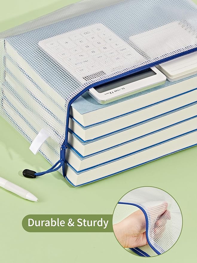 JARLINK 10 Pcs A3 Mesh Zipper Document Pouch, 10 Colors, Waterproof Plastic File Pouches for Organizing School and Office Supplies, Cosmetics, Travel Accessories