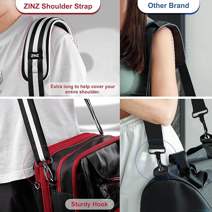 ZINZ 75" Shoulder Strap with Fixed Pad and Dual Balanced Buckles，Black-White-Black Stripe