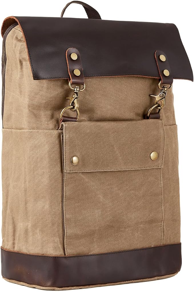 Vintage Waterproof Waxed Canvas Leather Backpack for Men Women 15.6" laptop Travel Rucksack