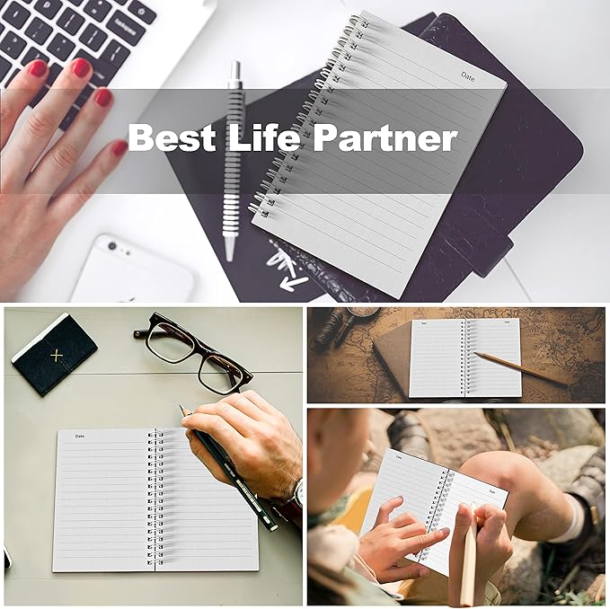 4 Pack Spiral Notebook for Work - 4" x 6" Softcover Notebooks College Ruled for Note Taking, School Supplies,200 Sheets 400 Pages Journals Black