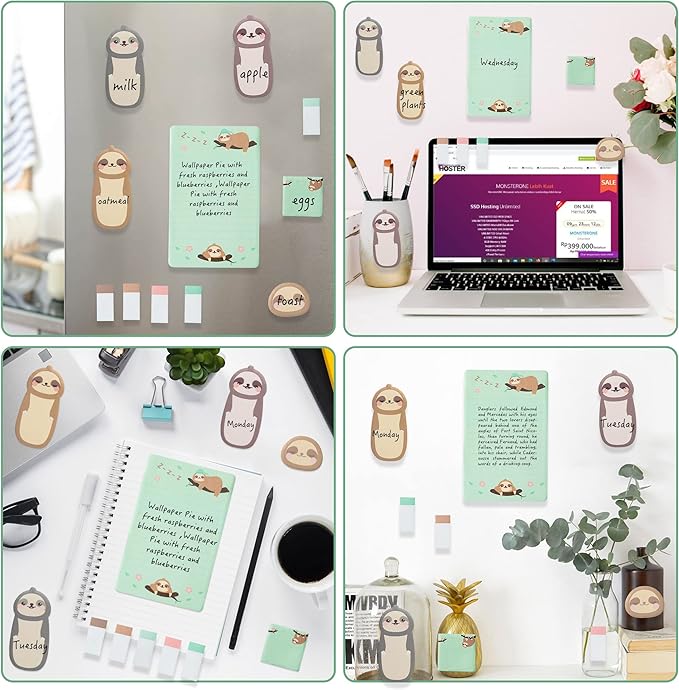 I Just Really Like Sloths Sticky Notes Set, 550 Sheets, Cute Cartoon Sloths Self-Stick Notes Pads Animal Divider Tabs Bundle Writing Memo Pads Back to School Office Supplies Small Gift