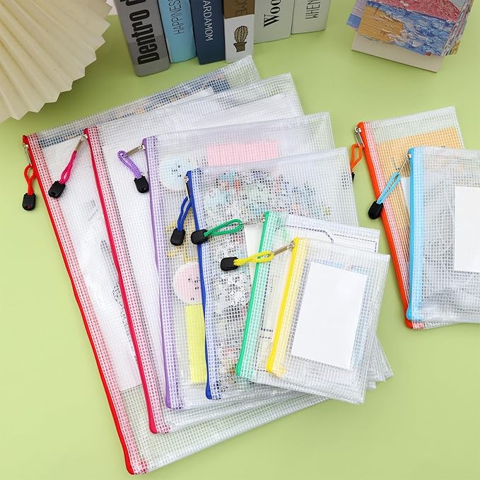 EOOUT 8pcs Mesh Zipper Pouch, Zipper Pouches for Organizing, 8 Sizes Waterproof Zipper Bags, 8 Colors Waterproof Plastic, for Travel Storage, Office Appliances
