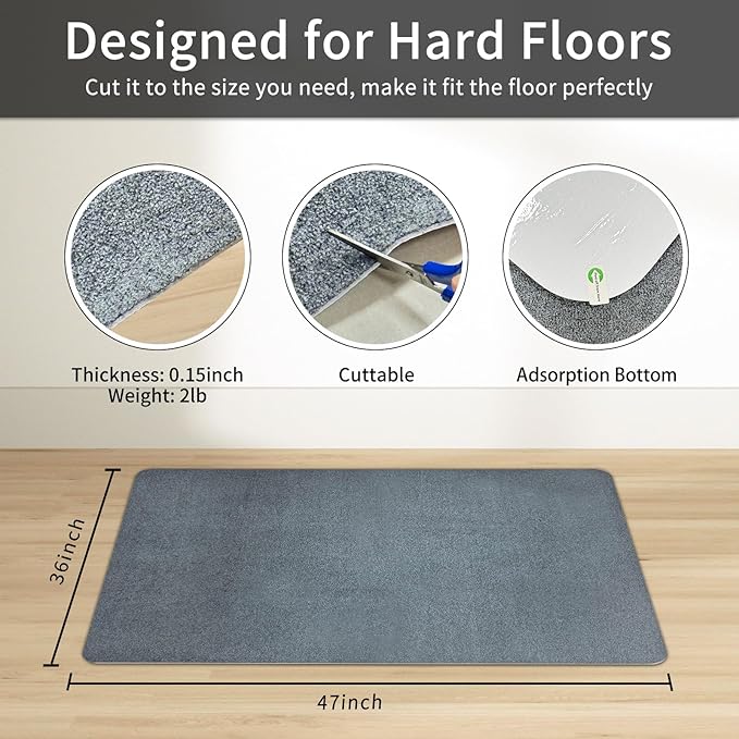 SHAREWIN Office Chair Mat for Hardwood/Tile Floor, 47"x36" Computer Gaming Chair Mat, Under Desk Low Pile Office Rug, Easy-Clean Floor Protector Mat, Dark Grey