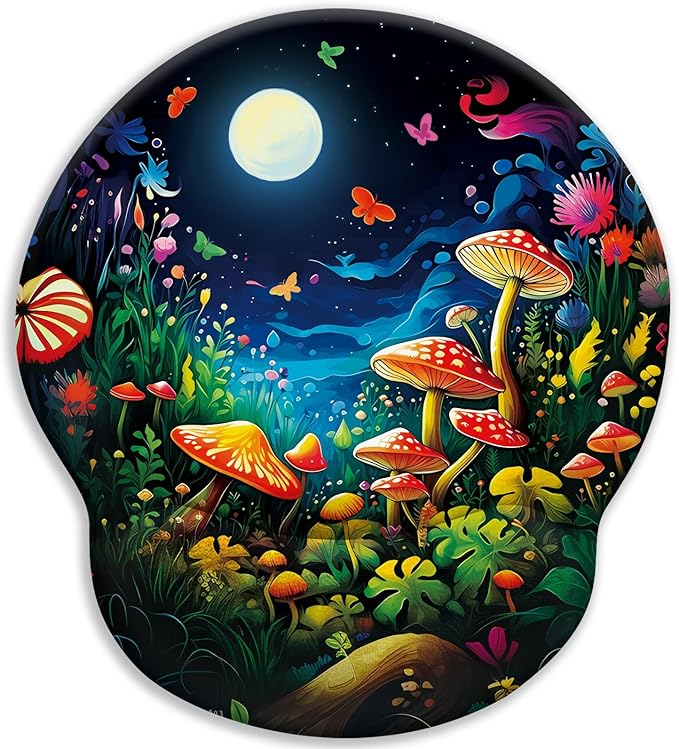 Mushroom Mouse Pad, Ergonomic Mouse Pad with Wrist Rest, Gaming Mouse Pad Wrist Support with Non-Slip Pain Relief PU Base, Funny Mouse Pads for Desk, Cute Home Office Desk Accessories Decor