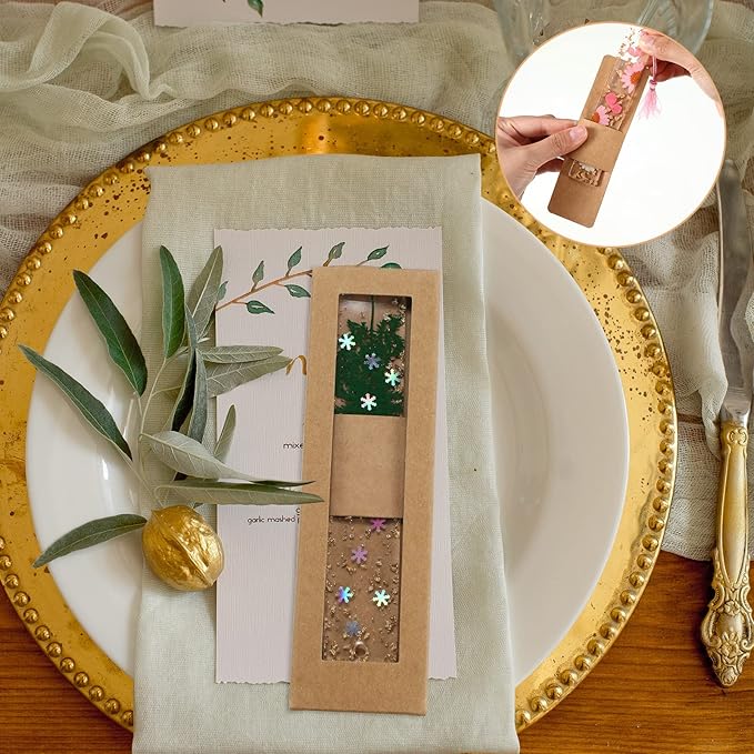 50 Set Kraft Bookmark Sleeves Resin Bookmark Holder 5.9 x 1.8'' Bookmark Cardboard Gift Boxes DIY Bookmark Blank Display Cards for Bookmark Wrapping Gift Supplies (Brown)