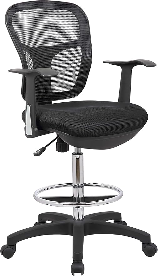 OfficeFactor Drafting Chair Tall Office Chair with Arms Executive Ergonomic Standing Desk Chair with Anti Scratch Wheels and Footrest