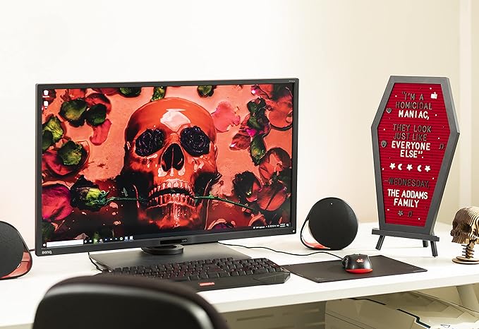 Coffin Letter Board Red With Spooky Emojis +500 Characters, and Wooden Stand - 17x10.5 Inches - Goth Valentines Gifts Horror Spooky Gothic Valentines Day Halloween Decor Decorations