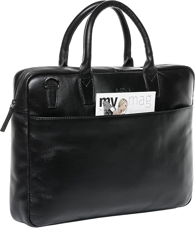 SID & VAIN laptop bag BOSTON Large business office work bag laptop case real leather briefcase leather bag Unisex black