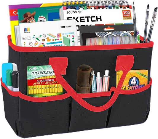 Godery Desktop File Folder Tote and Stock Organize, Fundamentals Art Organizer Storage Craft Tote Bag for Office Desk Organize, Make-up Storage Tote with Handles for Travel or Daily Use, Black