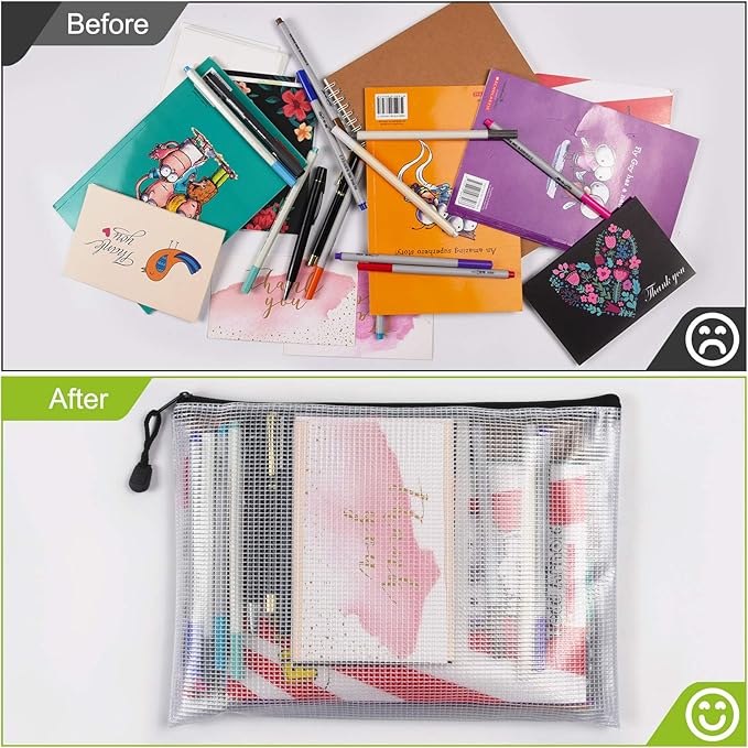 Mesh Zipper Pouch, 6PCS Waterproof Plastic Mesh ZipperBag, A5 Size Tear-Resistant Document Pouch, Extra Large Zip File Bags, for School Office Supplies Home Travel Storage(9.4×7.1 Inch)