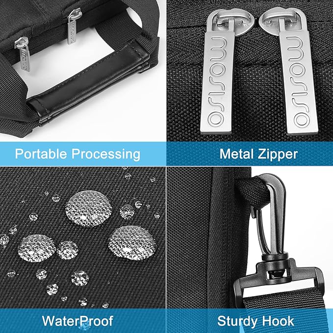 MOSISO Laptop Shoulder Bag Compatible with MacBook Air/Pro,13-13.3 inch Notebook,Compatible with MacBook Pro 14 inch 2023-2021,Polyester Briefcase with Front 3 Rectangle Separate Pockets & Belt, Black