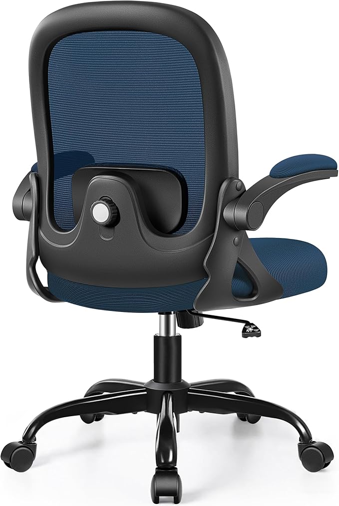 Office Chair Ergonomic Desk Chair with Adjustable 3D Lumbar Support and Height, Comfy Mesh Computer Chair with Flip-up Armrests, Swivel Rolling Task Chair with Wheels for Home Office (Navy)