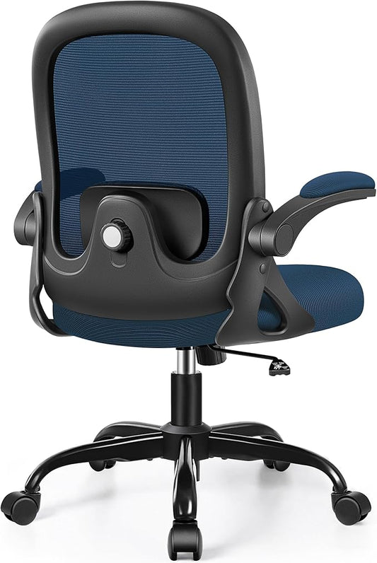 Office Chair Ergonomic Desk Chair with Adjustable 3D Lumbar Support and Height, Comfy Mesh Computer Chair with Flip-up Armrests, Swivel Rolling Task Chair with Wheels for Home Office (Navy)