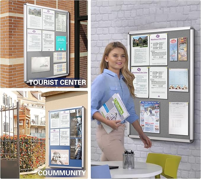 SWANCROWN Pins Bulletin Board Enclosed Wall-Mounted Secure Display Board for Notice Message with Door and Keys,38x28inches(9xA4)