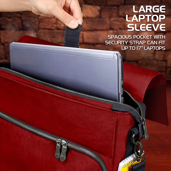 ENHANCE Collector's Edition RPG Player's Essentials DND Bag - Dragon Hide Exterior Messenger Bag Fits 2-4 Books, Binders, Dice & Accessories, with 17 inch Laptop Slot, Battlemap Straps (Dragon Red)