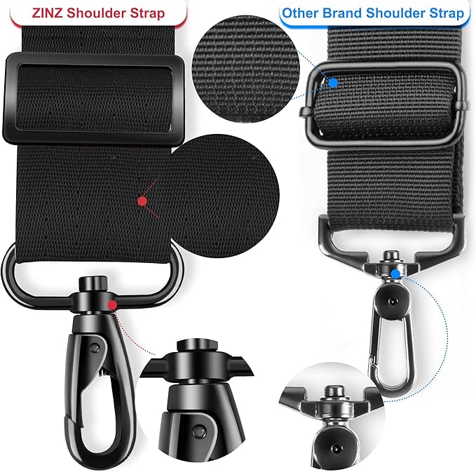 ZINZ 75" Shoulder Strap with Fixed Pad and Dual Balanced Buckles，Black