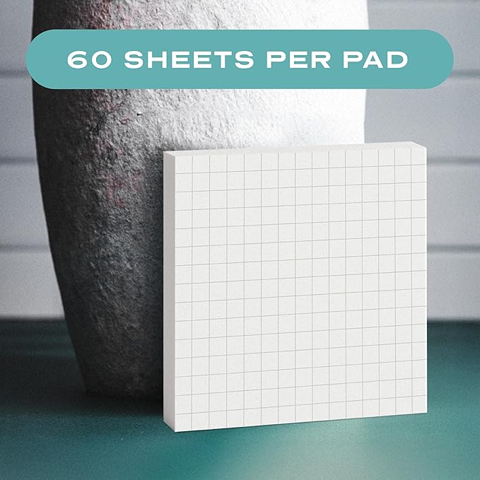 Sticky Notes Graph Paper 24pk | 3x3 Inch Small Self Stick Notepads for Desk and School Supplies