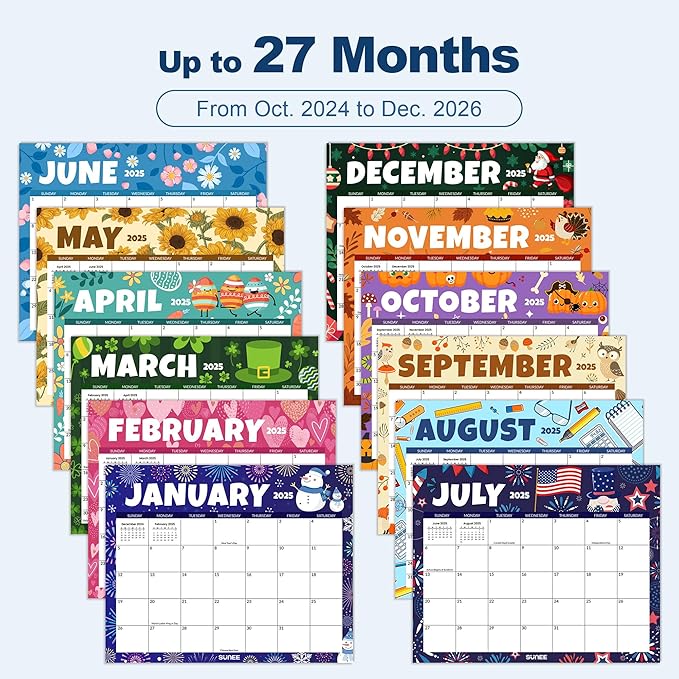 SUNEE 2025 Magnetic Calendar for Refrigerator from Now to December 2026 Wall Calendar, Fridge Calendar 2 Year Planner with Magnet for Monthly Program, 8"x10" Tearable Paper Calendar, Seasonal Color