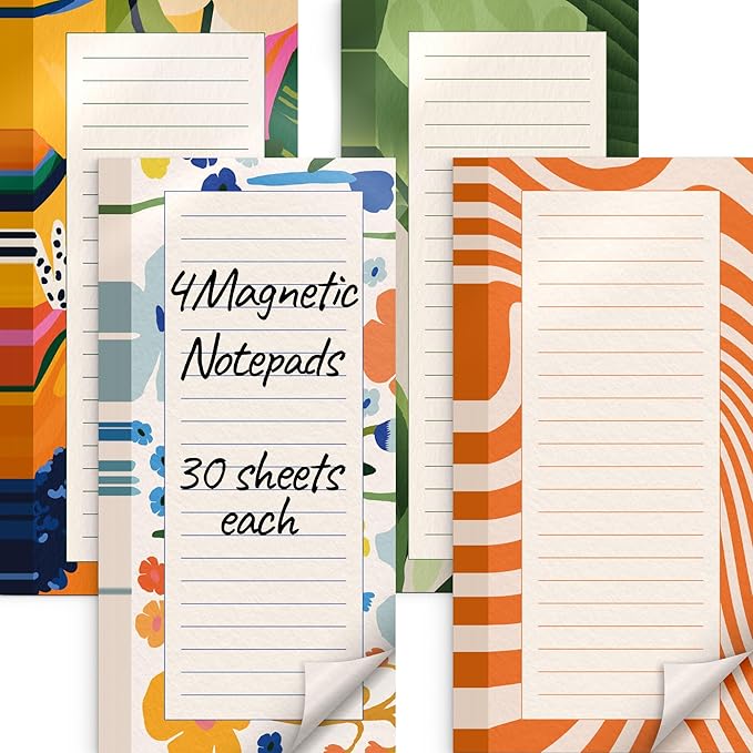 X-bet MAGNET Magnetic Notepads for Refrigerator 4 pack 30 sheets, 70g double gummed paper with color printing