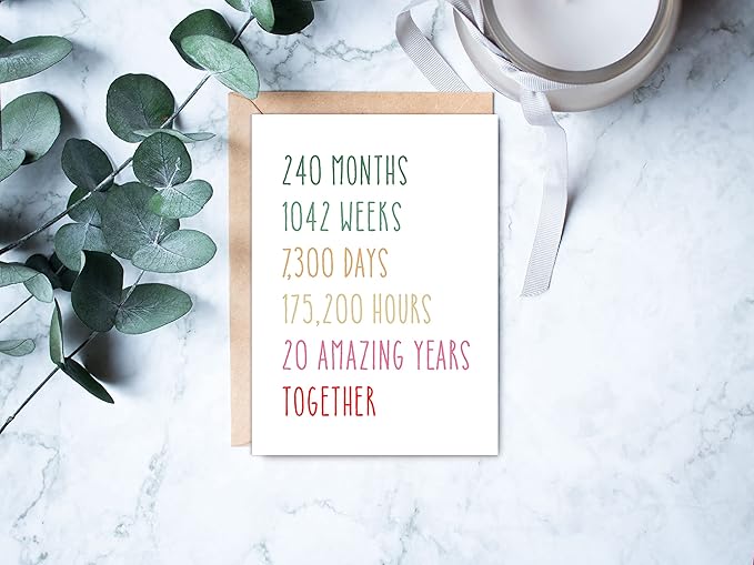 20Th Anniversary Card - Funny 20 Years Wedding Anniversary Card - Tenth Anniversary Card For Him Her - Gift Perfect For Husband Wife, 5 x 7 inches