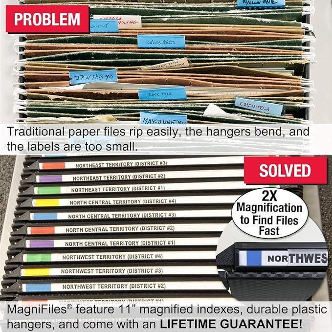 Ultimate Office MagniFile Extra-Capacity Hanging File Folders, 1" Box-Bottom, Letter Size, Feature A Wrap- Around Bungee Security Cord (Set of 4)