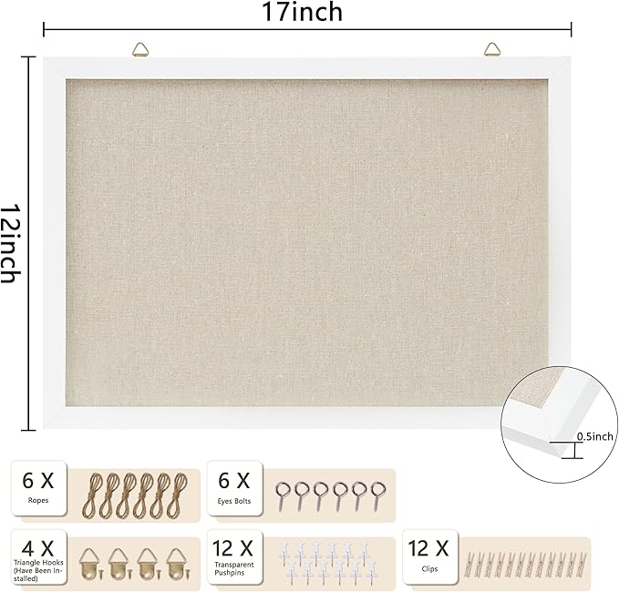 Cork Board with Linen White 2Pack,Bulletin Board 17"x12" Hanging Corkboards for Office Home School Message Board or Vision Board Decoration.