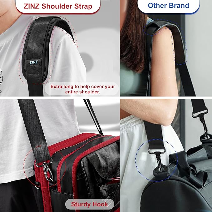 ZINZ 75" Shoulder Strap with Fixed Pad and Dual Balanced Buckles，Black