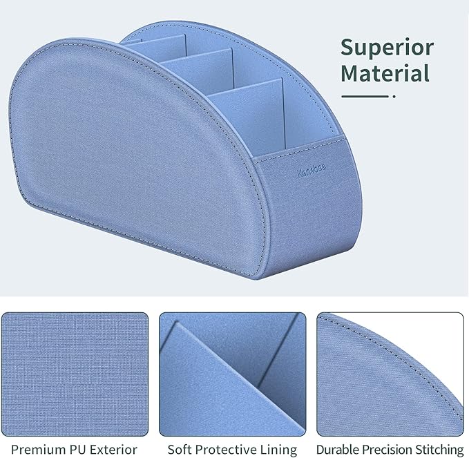 Remote Control Holder with 5 Compartments, KENOBEE Anti-slip Desktop Caddy Storage Organizer for Remote Controllers, Office Supplies, Makeup Brush, Media Accessories, Denim Blue