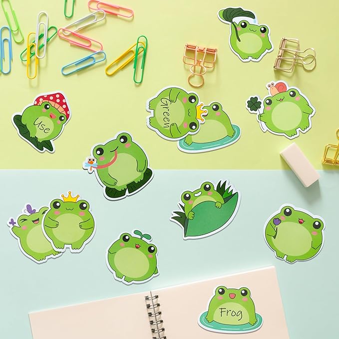 30 Pack Frog Sticky Notes, Total 600 Sheets, Cute Cartoon Frog Self Sticky Notepads Writing Memo Pads Animal Page Marker for Office School Student Birthday Party Favors Goodies Bag Fillers