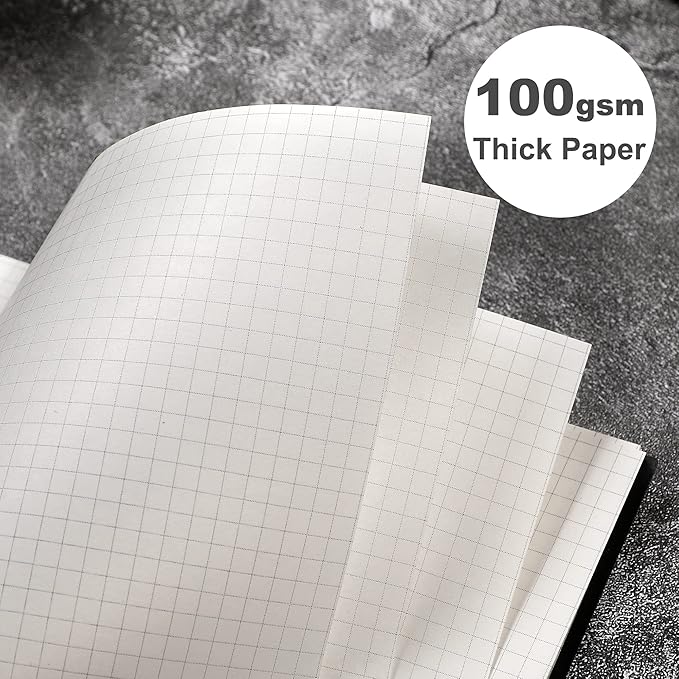 Yoment Graph Paper Spiral Notebook A5 Graphing Notebook 160 Pages Graph Paper Notebook Spiral Bound Waterproof Plastic Hardcover Spiral Journal 5x7 Grid Notebooks for Note Taking,Black