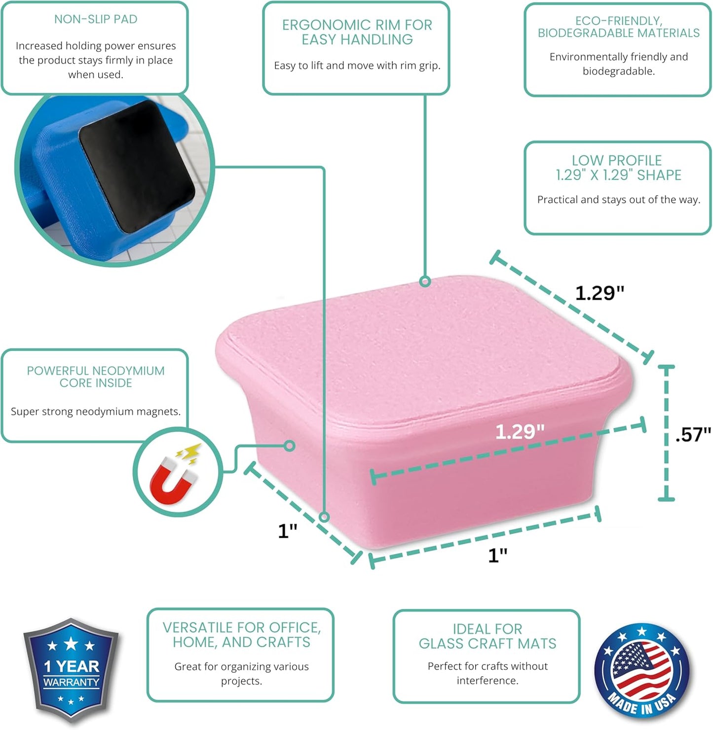 Glassboard Studio MiniBar Magnet - Strong Neodymium Rare Earth Magnets for Fridge, Whiteboard, Locker & Magnetic Glassboards - Ideal for Crafting & Office Use - Strong Fridge Magnets (Blush Pink, 12)