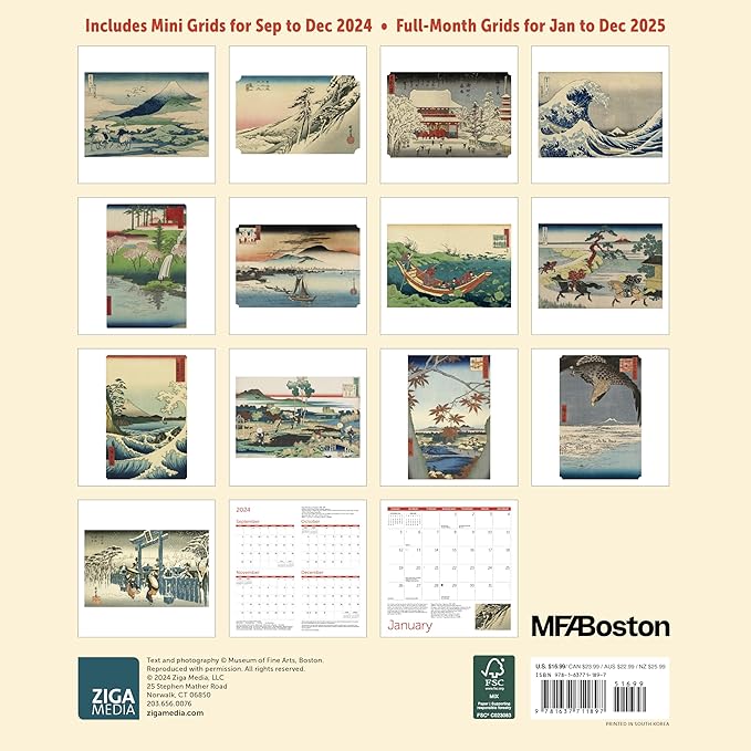 MFA, Boston, Japanese Woodblocks Wall Calendar 2025, Monthly January-December 12'' x 12"